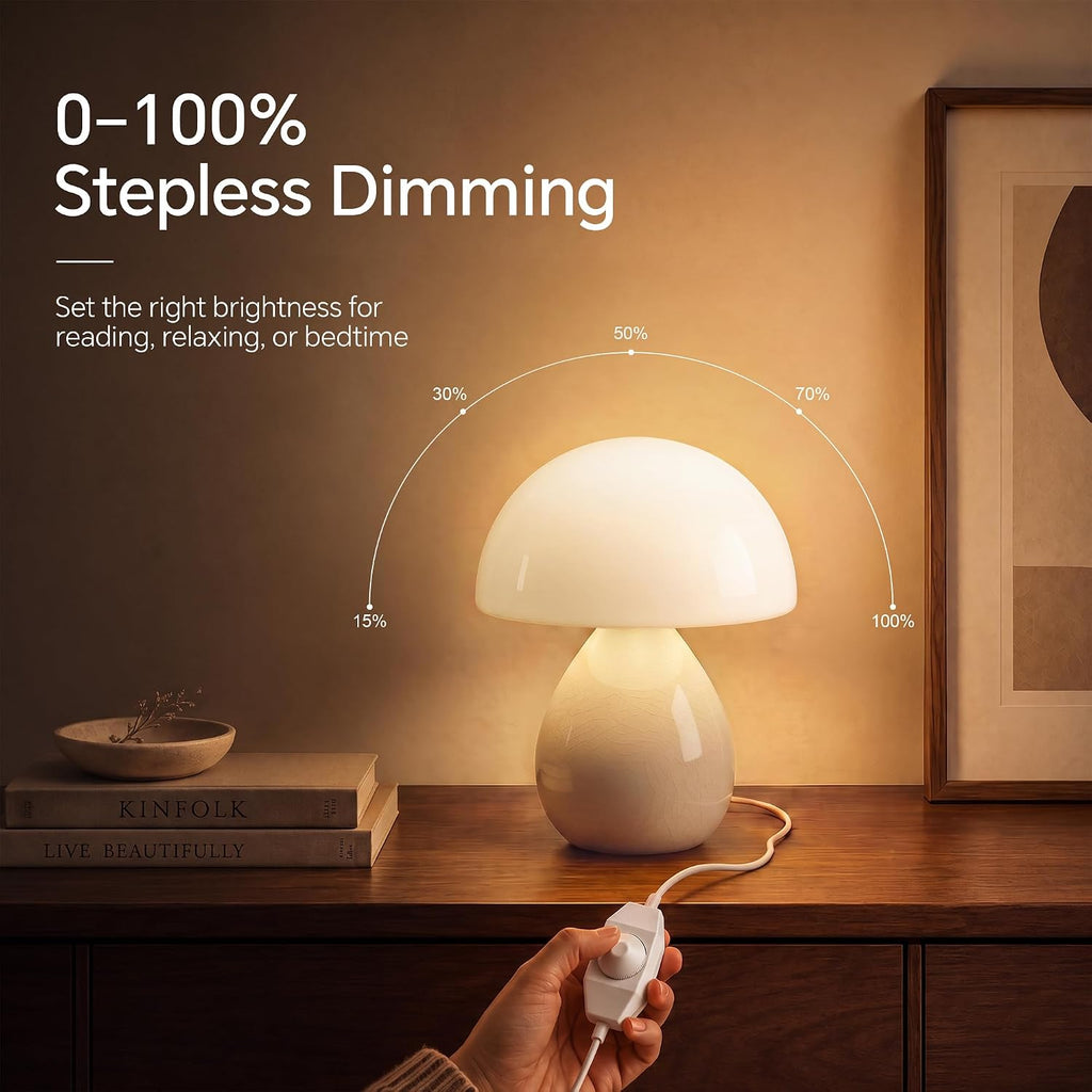 Dawnwake Mushroom Lamp Table Lamp for Bedroom-Small Desk Table Lamps,Cream