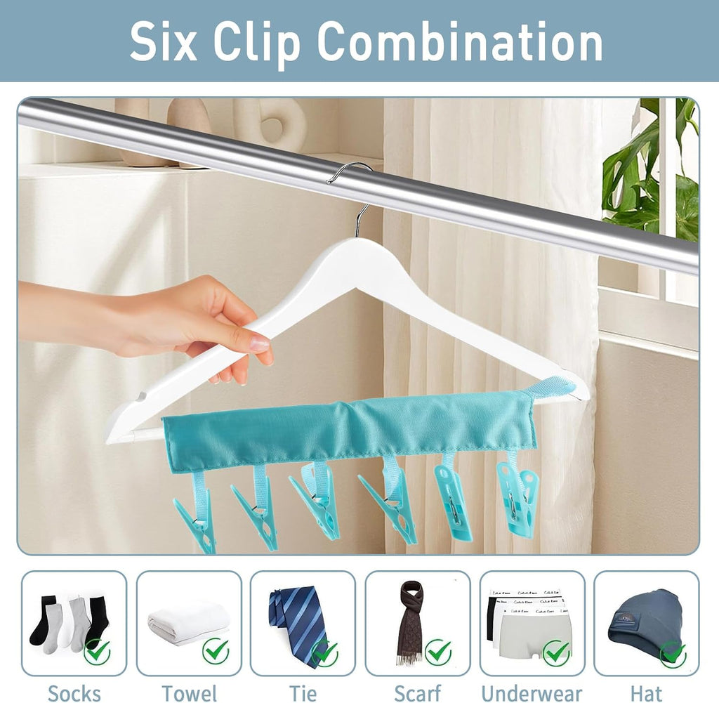 TamBee Portable Hanger Clips Travel Clothesline Travel Hangers Towel Drying Rack Clothing Hanger Folding Portable Sock Dock Swimsuit Drying Rack Hanger with 6 Clips Pack of 3 (Blue)