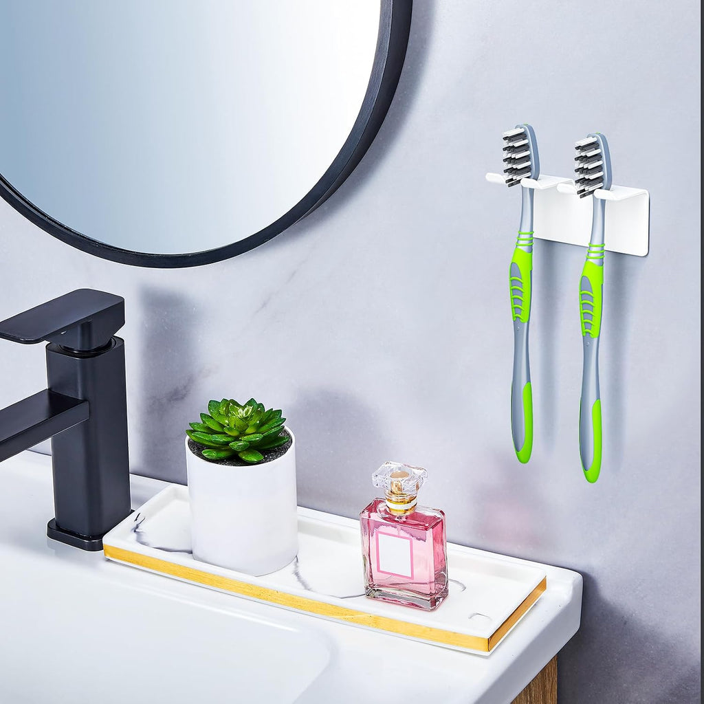 Toothbrush Holder, Electric Toothbrush Head Holder Wall Mounted Non Screw, Metal Toothbrush Holders for Bathroom, Self Adhesive Tooth Brush Holder Toothbrush Organiser (White, Small)