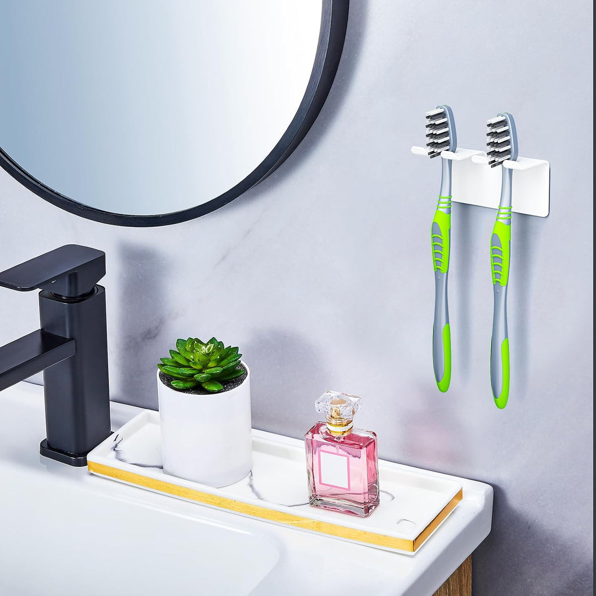 Toothbrush Holder, Electric Toothbrush Head Holder Wall Mounted Non Screw, Metal Toothbrush Holders for Bathroom, Self Adhesive Tooth Brush Holder Toothbrush Organiser (White, Small)