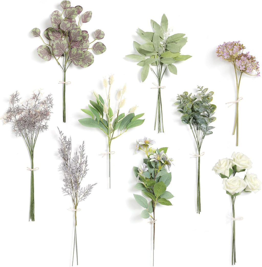 Serra Flora Artificial Greenery Spray Box Set(Pack of 38pcs) with 9 Kinds of DIY Wedding Bouquet Filler Table Centerpieces and Floral Arrangement (Lilac & Green)