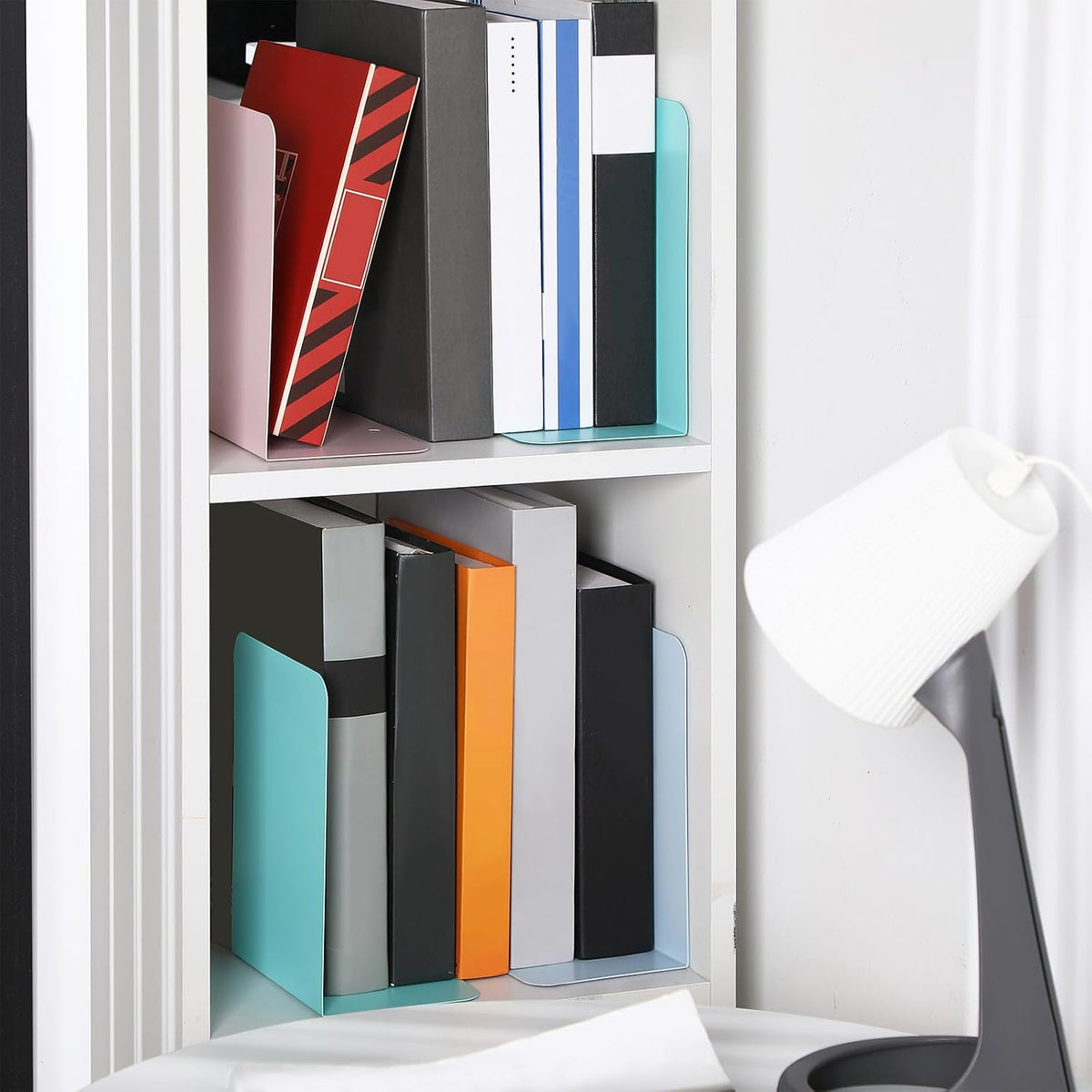 Beeveer 6 Pairs Metal Bookends for Shelves Office Library, Macaron Colors