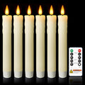 7 Inches Dripless Flameless Taper Candles with Remote Timer Dimmer, Real Wax Battery Candlesticks, 3D Flame Fake Candlesticks for Home Wedding Christmas Decor, Ivory, 6 Pcs