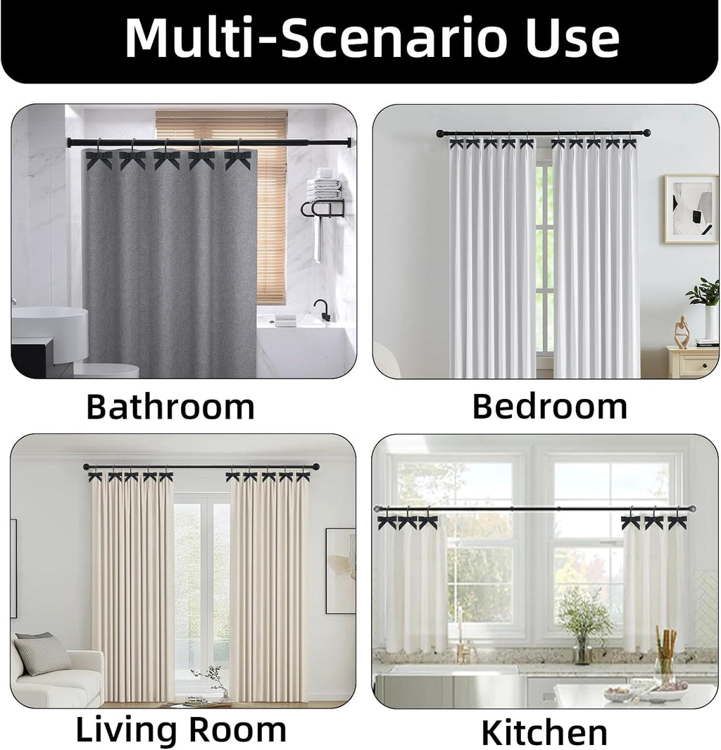 Decorative Shower Curtain Hooks, Luxury Bowknot Shower Curtain Rings, Modern Bow Shower Curtain Hangers, 12PCS Shower Hooks for Home Decor, Bathroom, Bedroom, Living Room (Black)