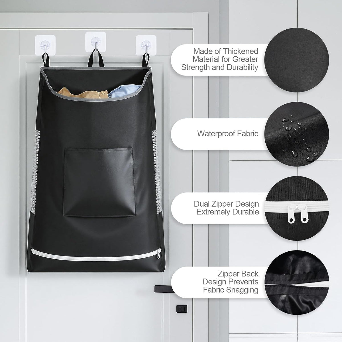 Hanging Laundry Hamper Bag, Extra Large Storage Space (30"x21"x4"), with 6 Hooks, Suitable for Dirty Clothes Storage, Wall Mounted and Door Mounted Laundry Basket