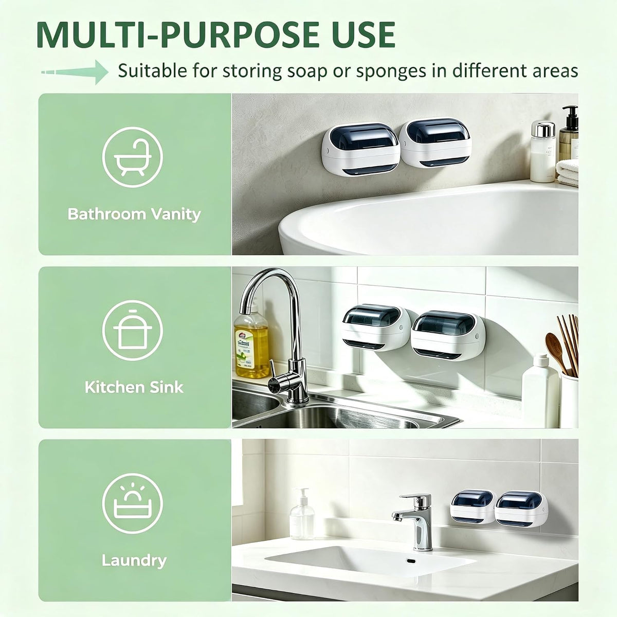 Wall Mounted Soap Dish with Dustproof Lid, Bar Soap Holder, White