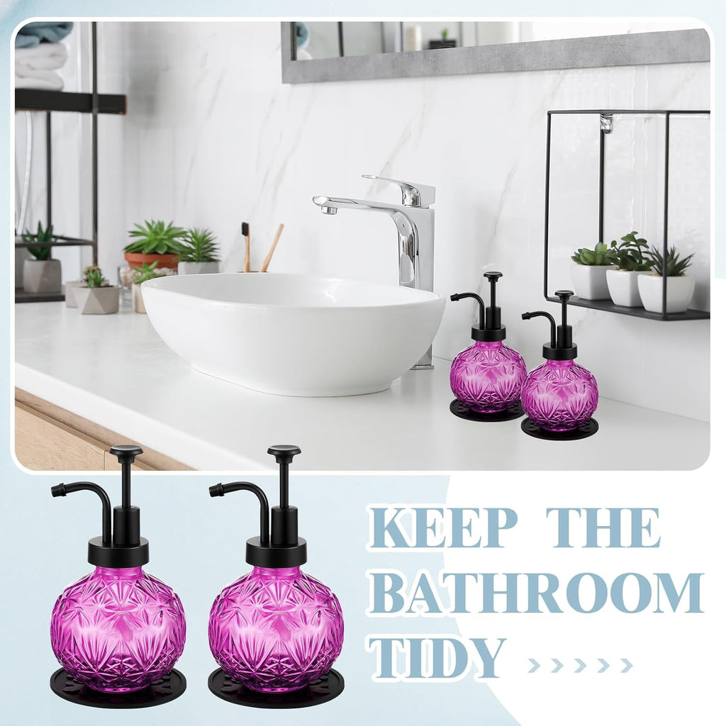 Tioncy Purple 2 Pcs Glass Soap Dispenser 8oz / 240ml with Silicone Coasters