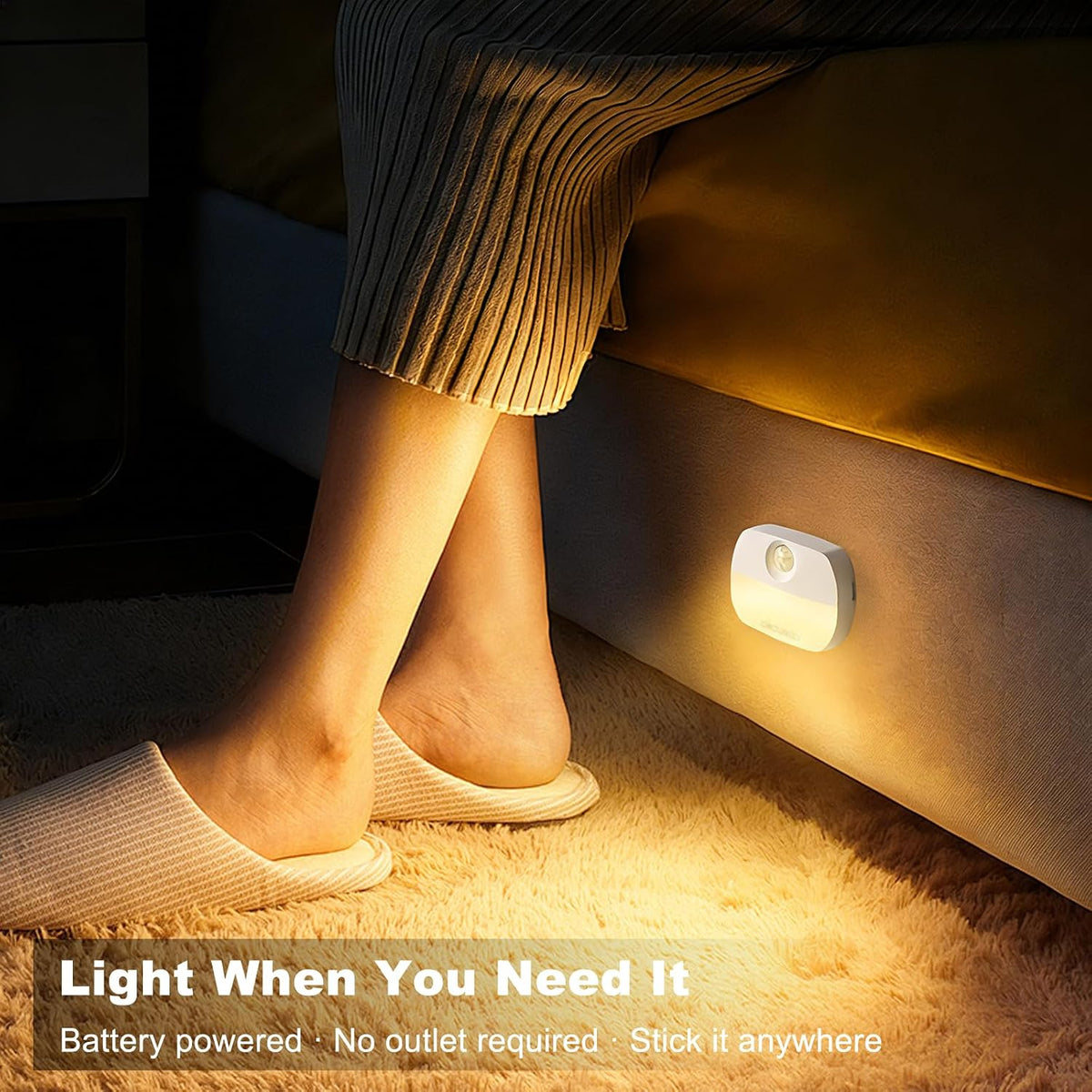 DiCUNO Motion Sensor Night Light, Stick-On, Battery Operated, 3000K, 4-Pack