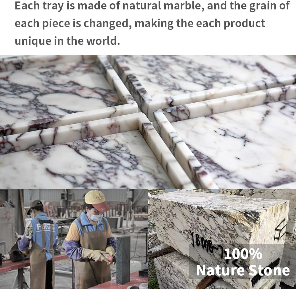 Luxurious Natural Marble Tray Hand Towel Organizer for Disposable Paper Napkins, Jewelry, Makeup Bathroom Vanity Sink Comestic Holder Bathtub Decorative Organizer Perfume Tray/Calacatta Viola
