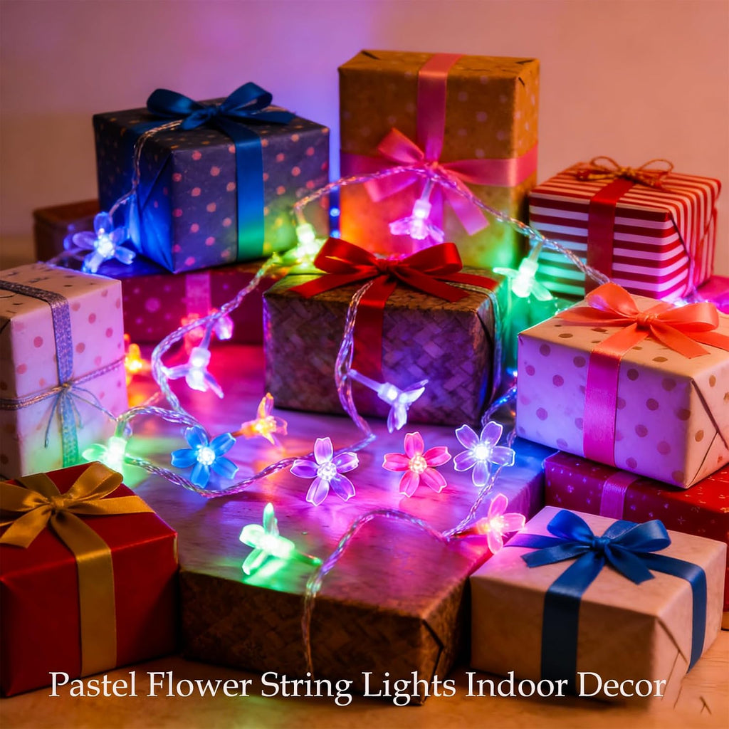 33ft 100 LED Plug in Pastel Christmas Flower String Lights Hanging Decor