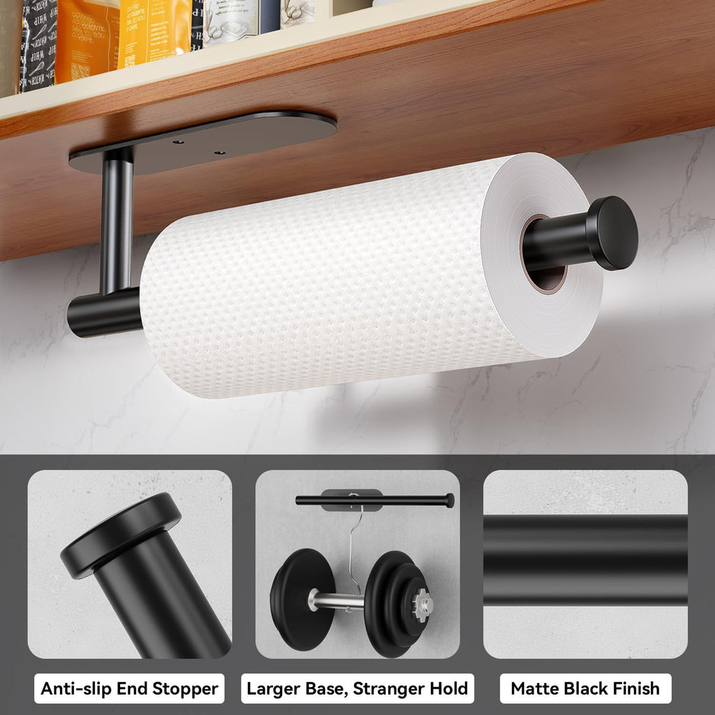 Auxmir Paper Towel Holder Under Cabinet, Self Adhesive Paper Towels Rolls Racks for Kitchen, Wall Mount Thicken Stainless Steel Rustproof, Both Available in Adhesive and Screws for Bathroom RV, Silver