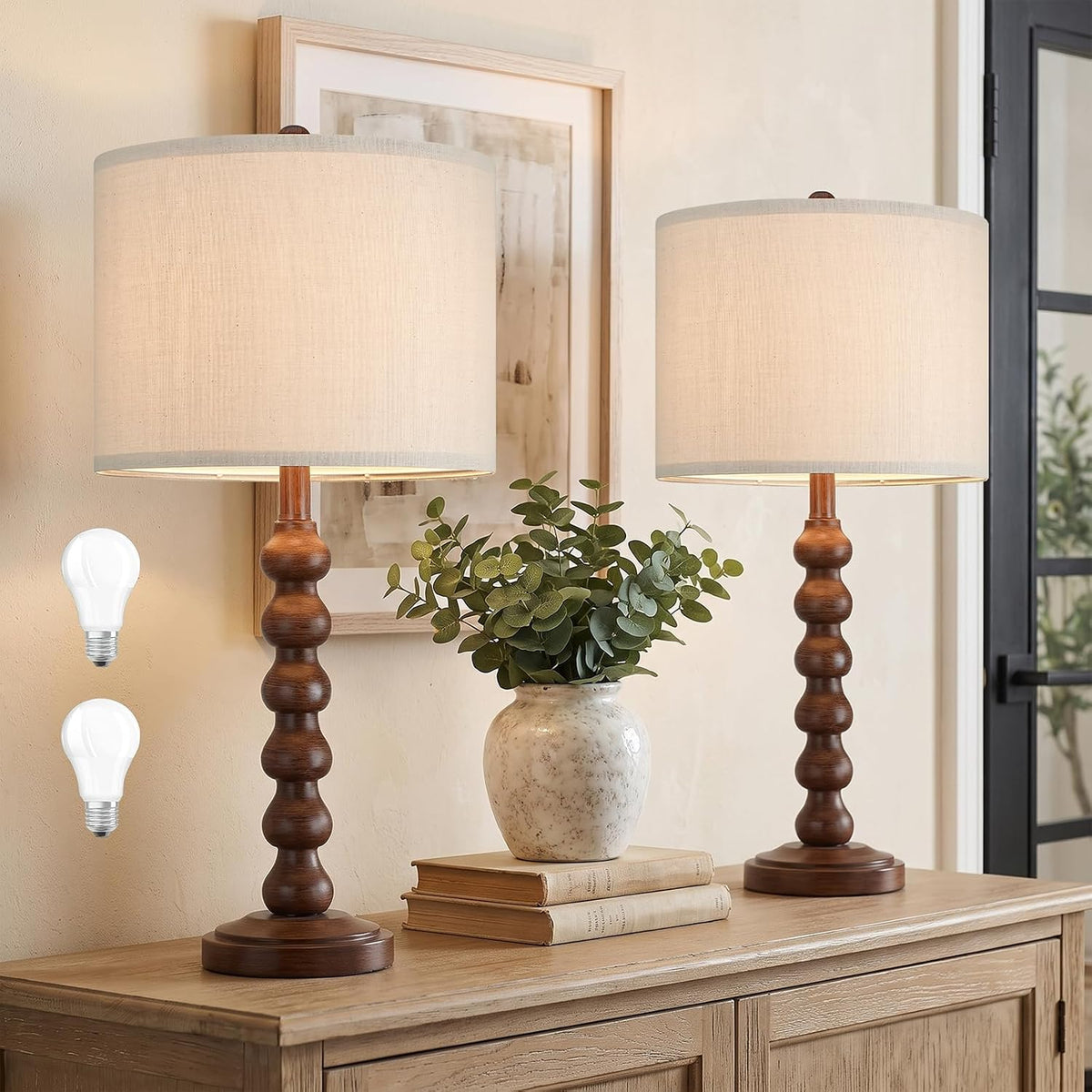27" Farmhouse Table Lamps Set of 2 for Living Room, Brown Lamps for Bedroom