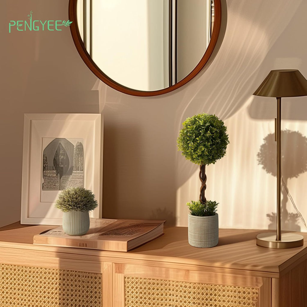 3 Pack Small Artificial Boxwood Topiary Tree, 14.5" Faux Indoor 028