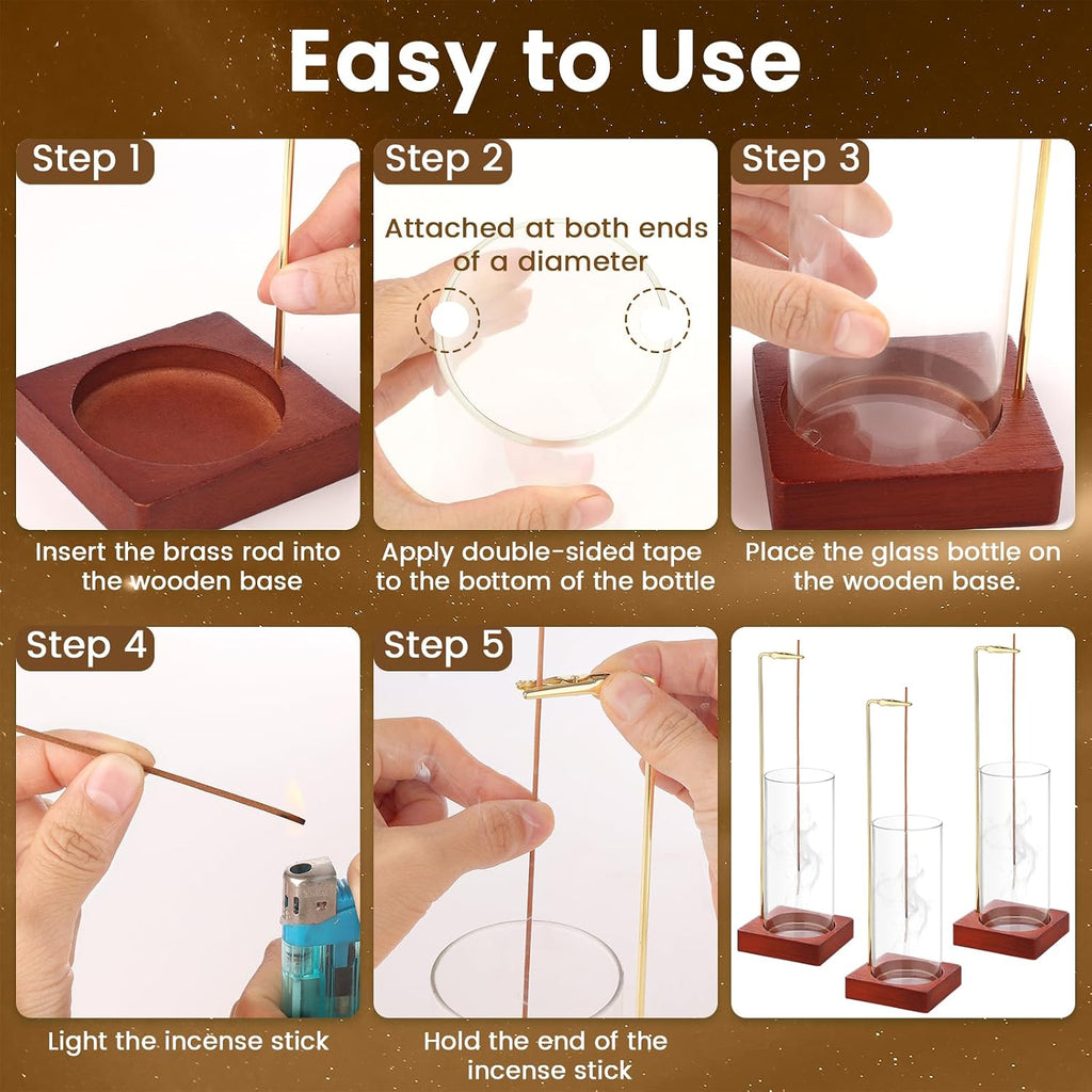 3 Pack Incense Holder with 20 Incense Sticks, Detachable Glass Ash Catcher