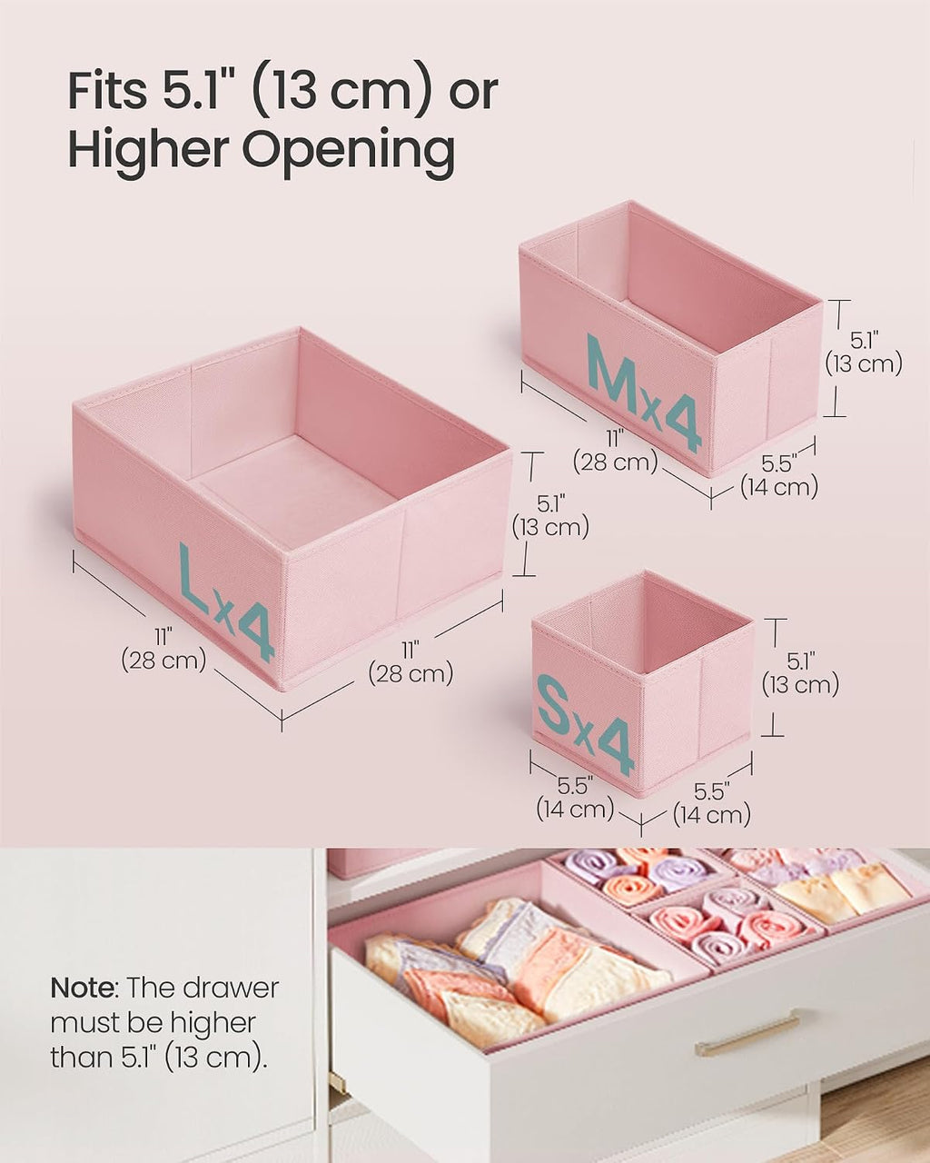 SONGMICS Drawer Organizers, Set of 12, Foldable Fabric Storage Boxes
