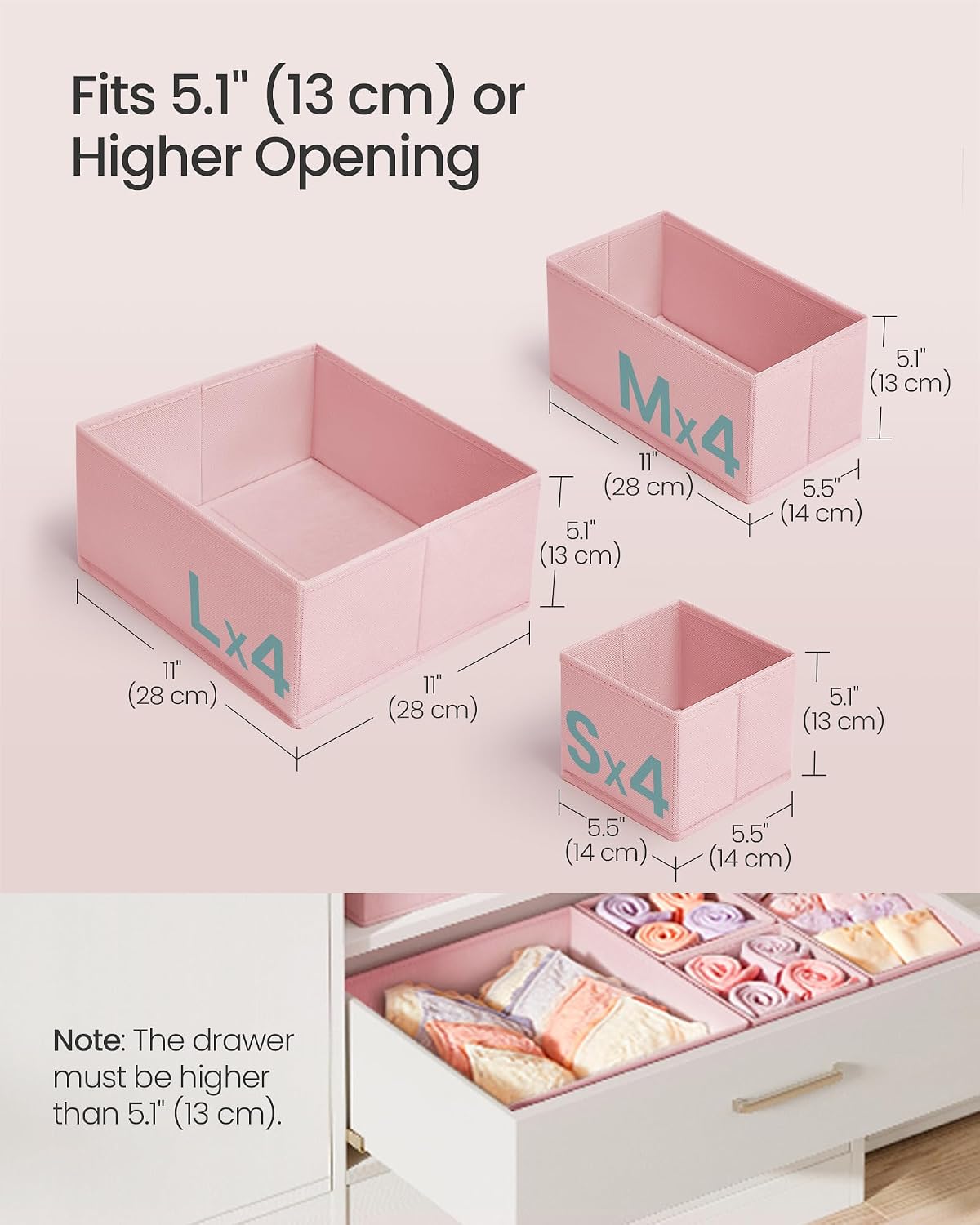 SONGMICS Drawer Organizers, Set of 12, Foldable Fabric Storage Boxes