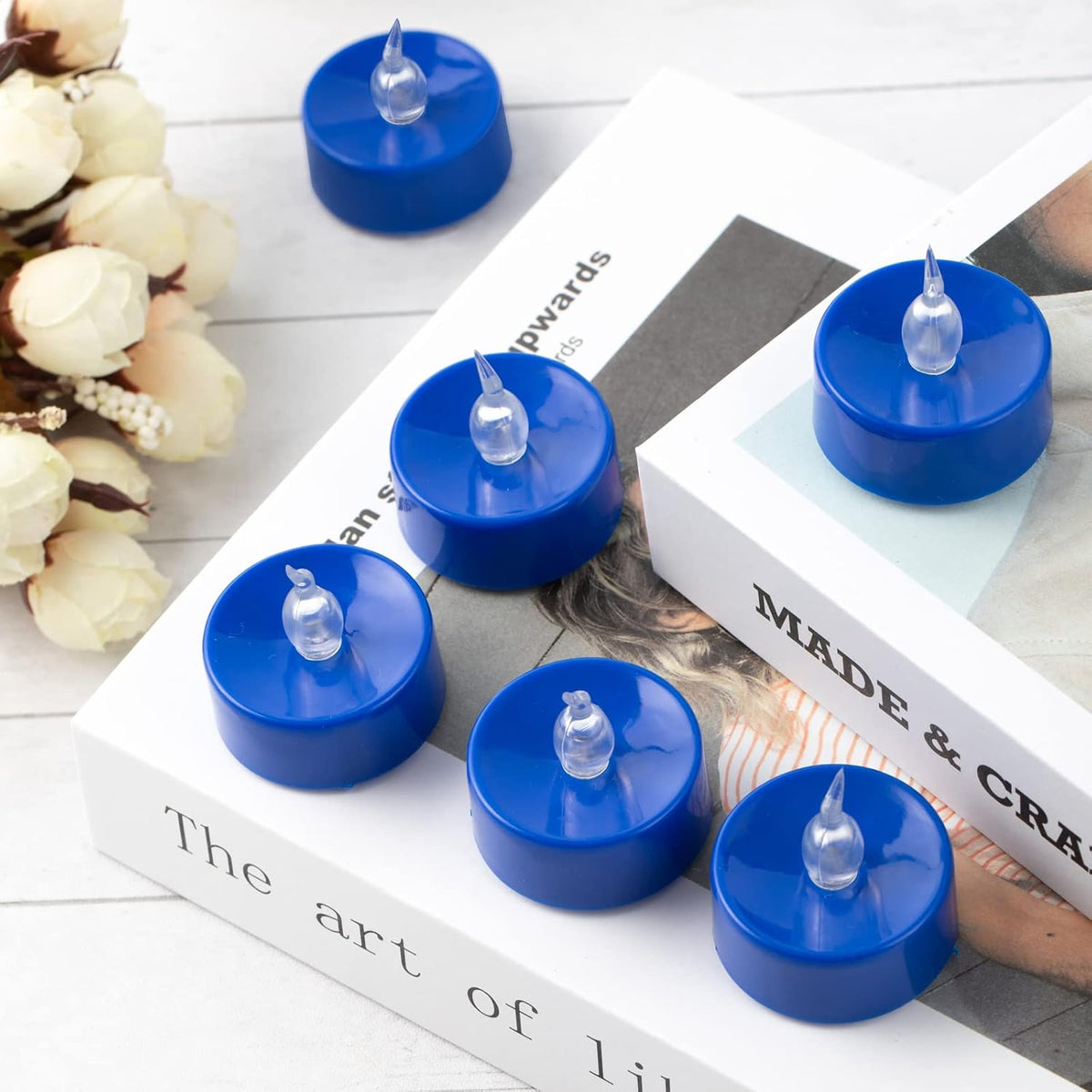 24 Pack Battery Operated Blue Flickering Flame LED Tea Lights