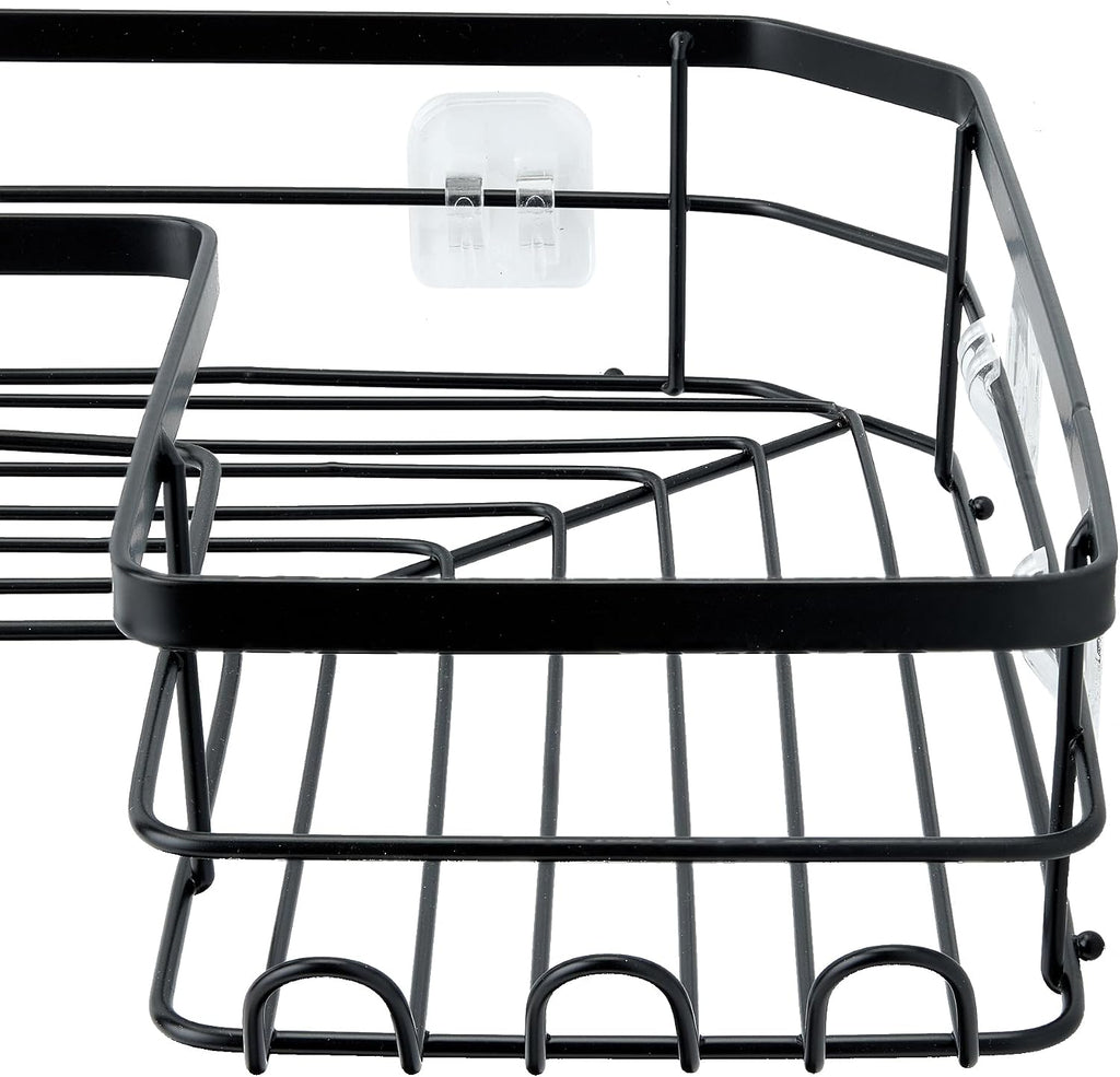Amazon Basics Corner Shower Caddy Organizer with Soap Holder, Adhesive Wall Mount, Rust Resistant Powder-Coated Stainless Steel, Black, Set of 3
