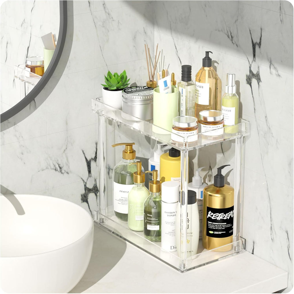 NPPLUS 2-Tier Clear Acrylic Bathroom Organizer Rectangle Counter Shelf
