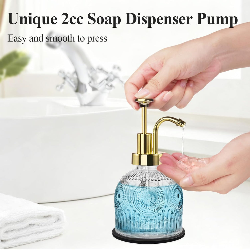 SheeChung 8 Oz Clear Glass Soap Dispenser with Rust Proof Gold Pump, 2 Pack