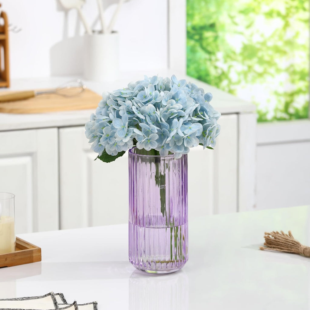 Ribbed Glass Vase,Flower Vase for Bouquet, Purple Glass Vases for Flowers, Modern Vases for Living Room, Bathroom, Dining Table, Office, Wedding, Centerpieces, 8 Inches