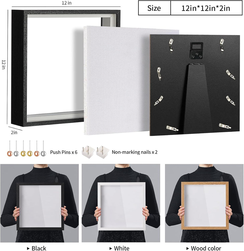Travel Adventure Archive Shadow Box Frame with Slot, 12x12in Black