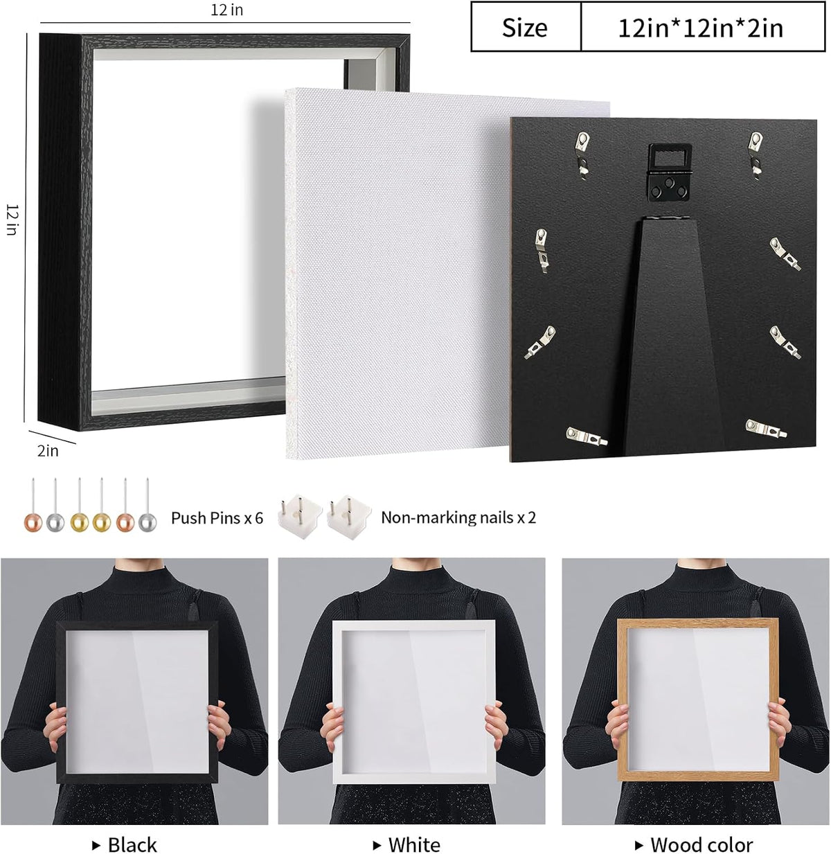 Travel Adventure Archive Shadow Box Frame with Slot, 12x12in Black