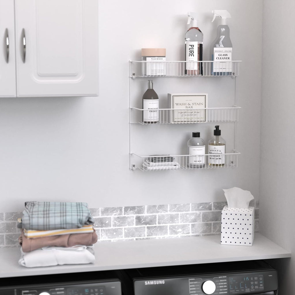 ClosetMaid 3-Tier Hanging Wall Mounted Metal Rack for Spices, Shelf Storage, Pantry Organization, Laundry, Kitchen, Bathroom, White, 8022