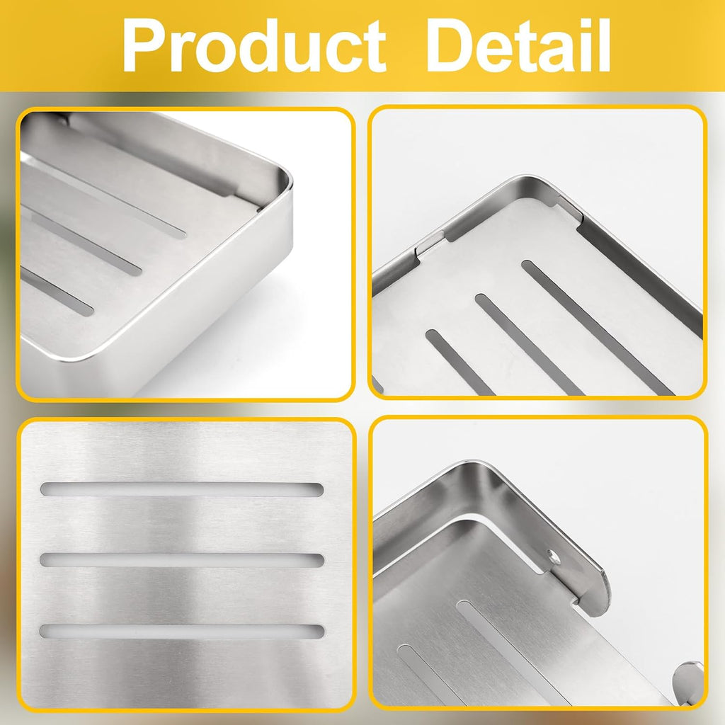 Soap Dish Stainless Steel Silver Soap Dish Holder Wall Mounted Shower Soap Holder with Screws, Sturdy Soap Dish for Bar Soap Stylish Soap Dish Holder (Medium, Silver)
