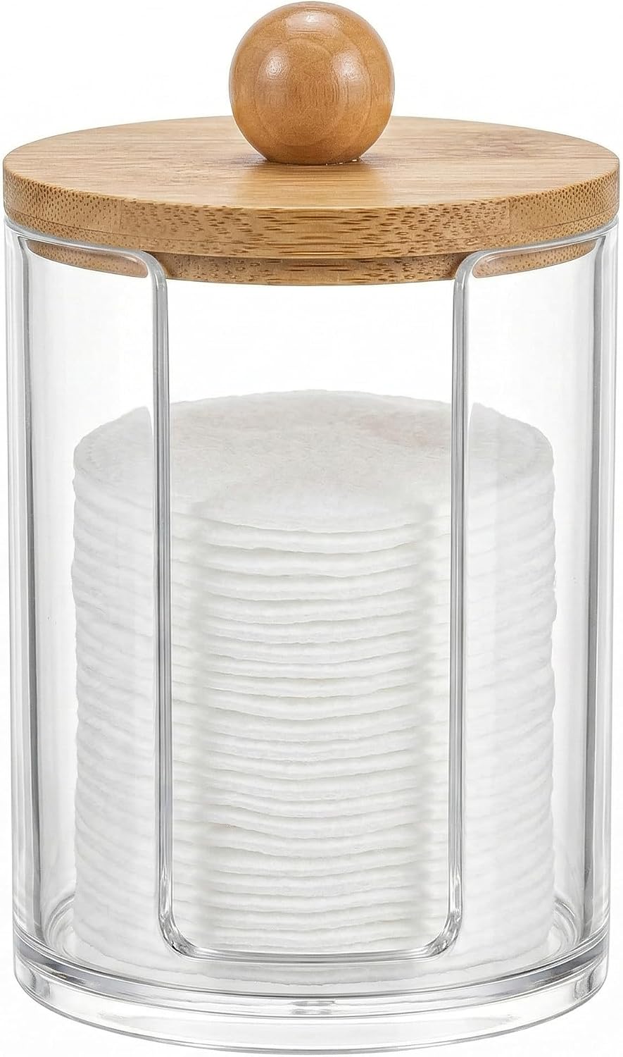 Cotton Round Holder with Bamboo Lid, 10oz Cotton Pad Dispenser