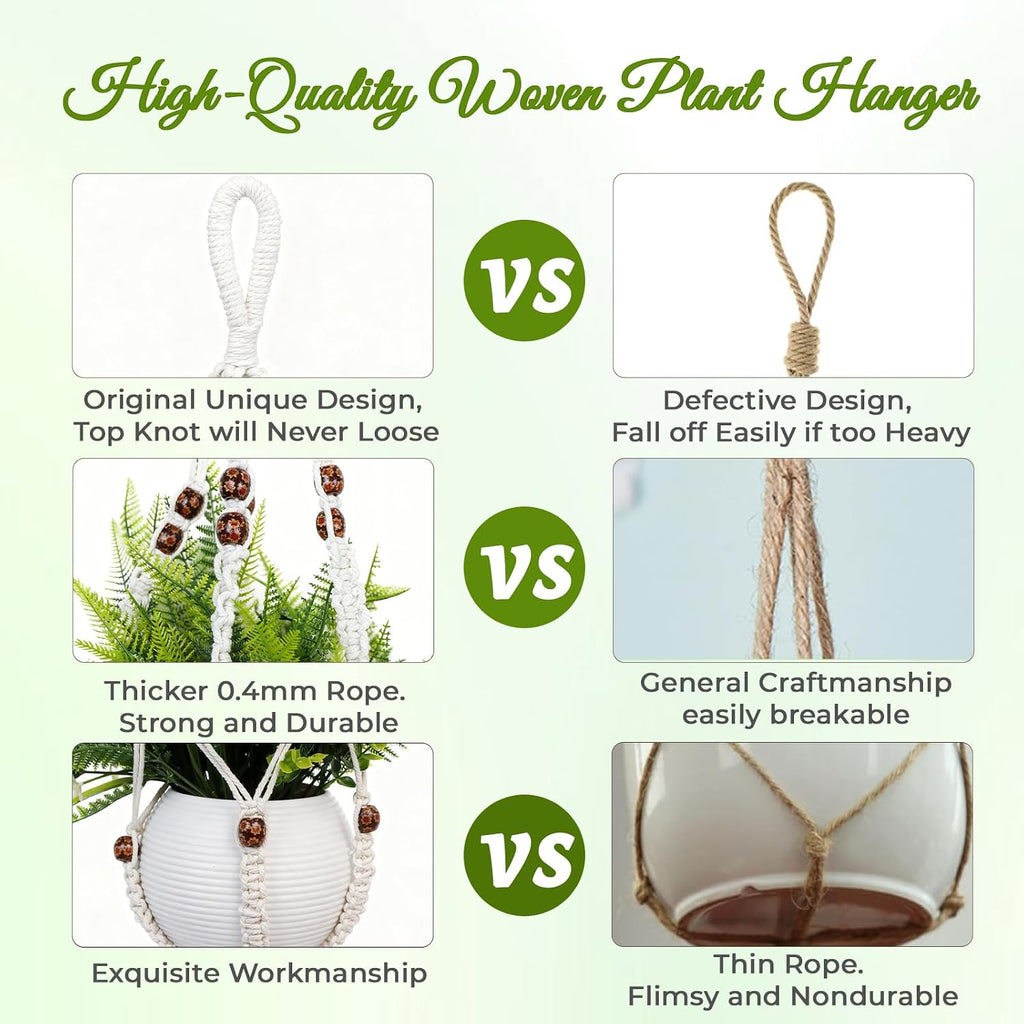 Macrame Plant Hanger Indoor 35 Inch Hanging Basket Ivory 2Pack