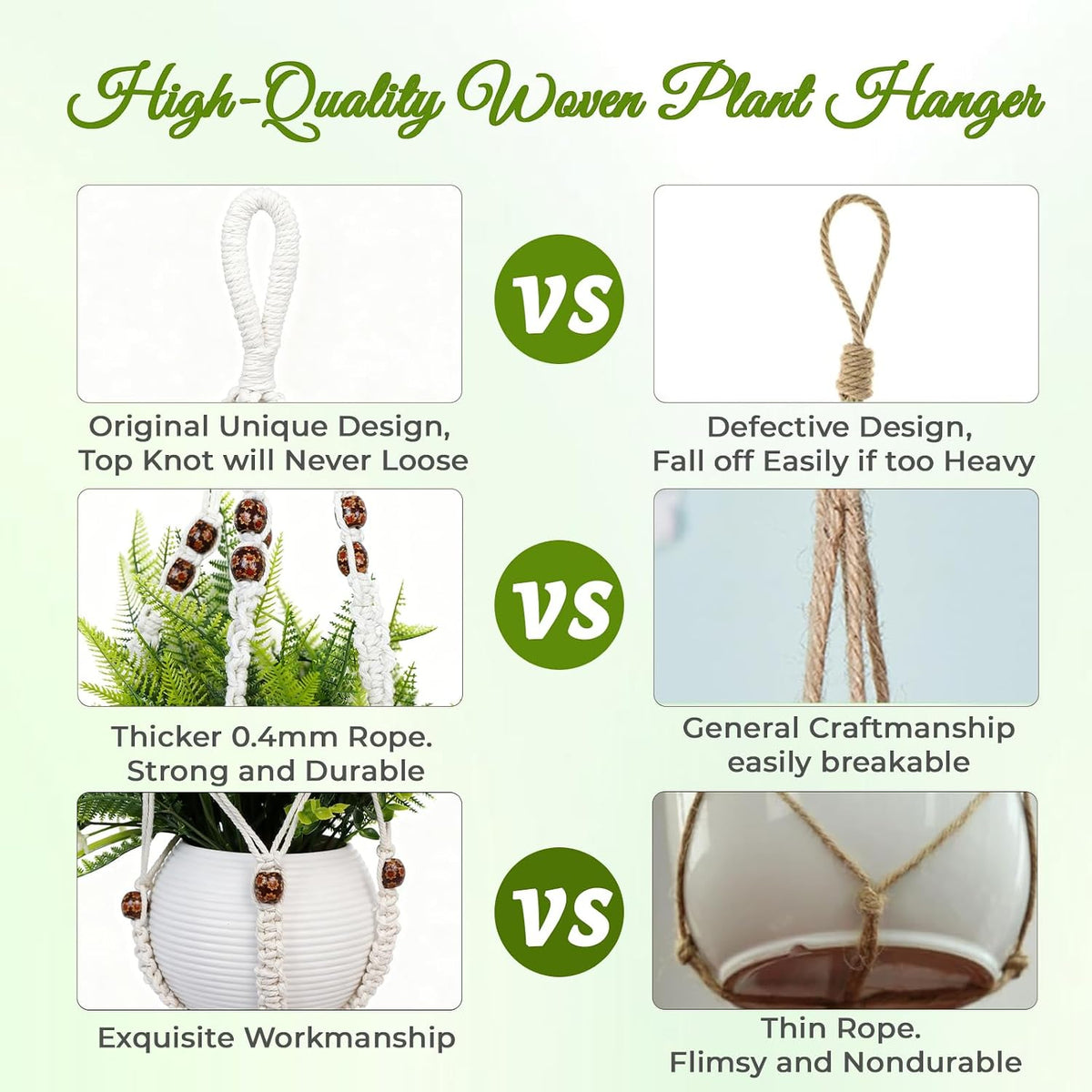 Macrame Plant Hanger Indoor 35 Inch Hanging Basket Ivory 2Pack