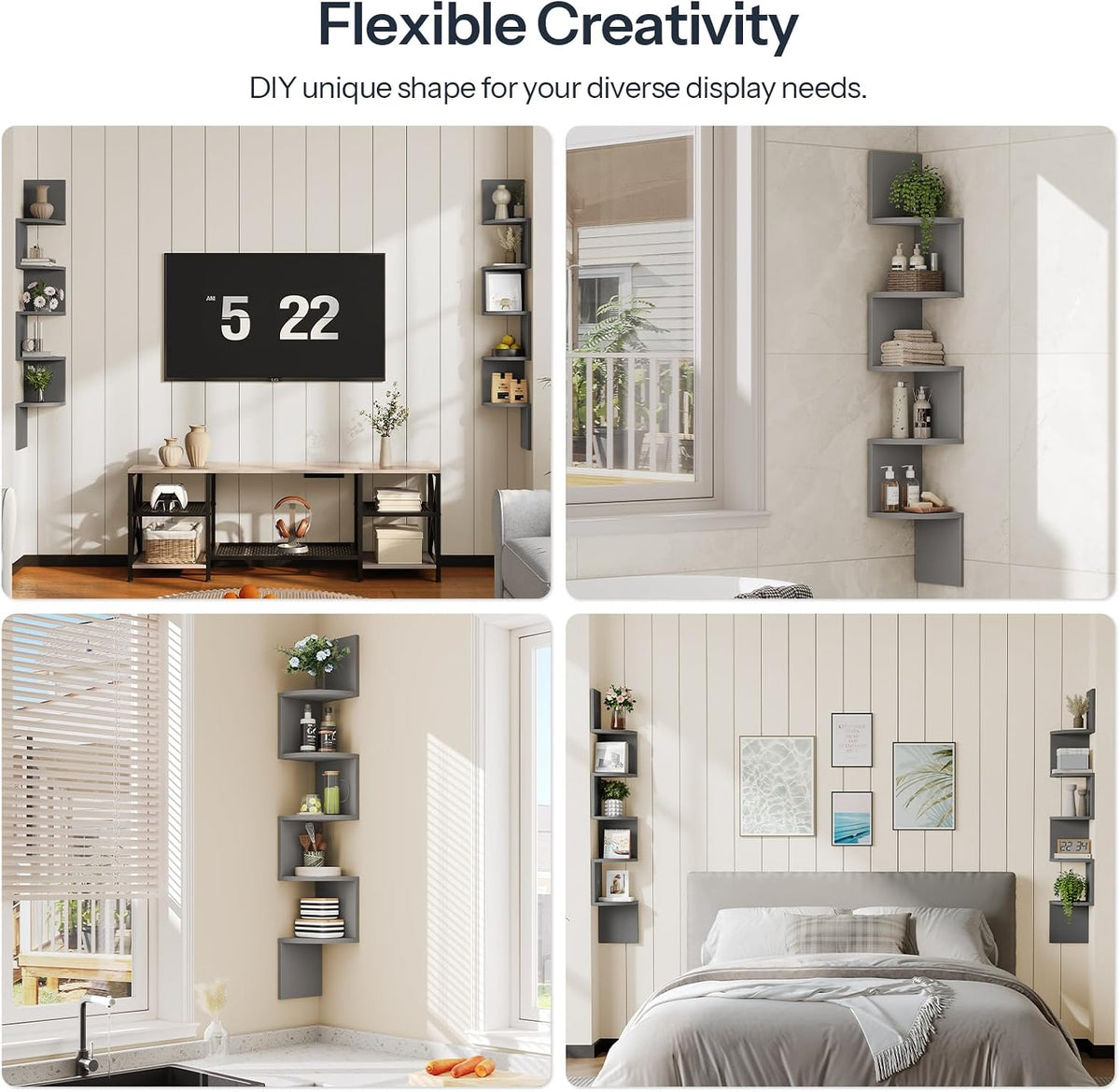 HOOBRO Corner Shelf Wall-Mounted, Set of 2 Floating Corner Shelves for Wall