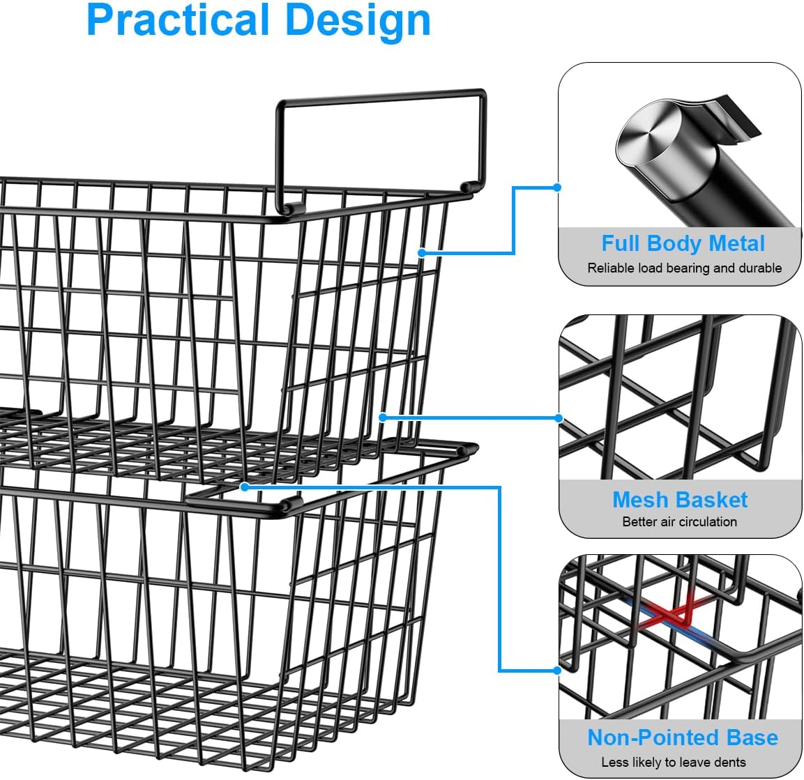 Orgneas Freezer Organizer Bins Baskets for Chest Deep Freezer, Stacking Large Container Organizer and Storage Baskets for Freezer Sort Frozen and Meats (Pack of 2)