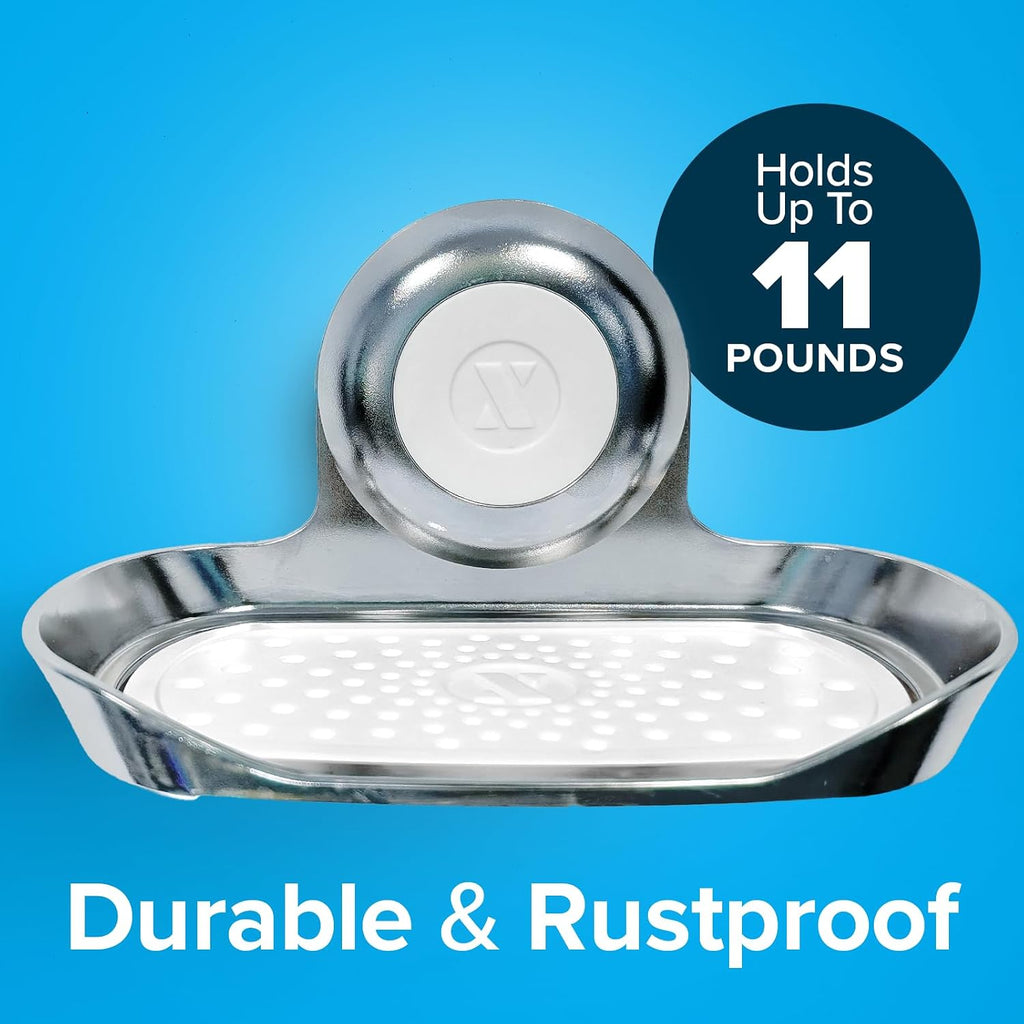SlipX Solutions Strong Hold Suction Cup Soap Dish for Shower, Chrome