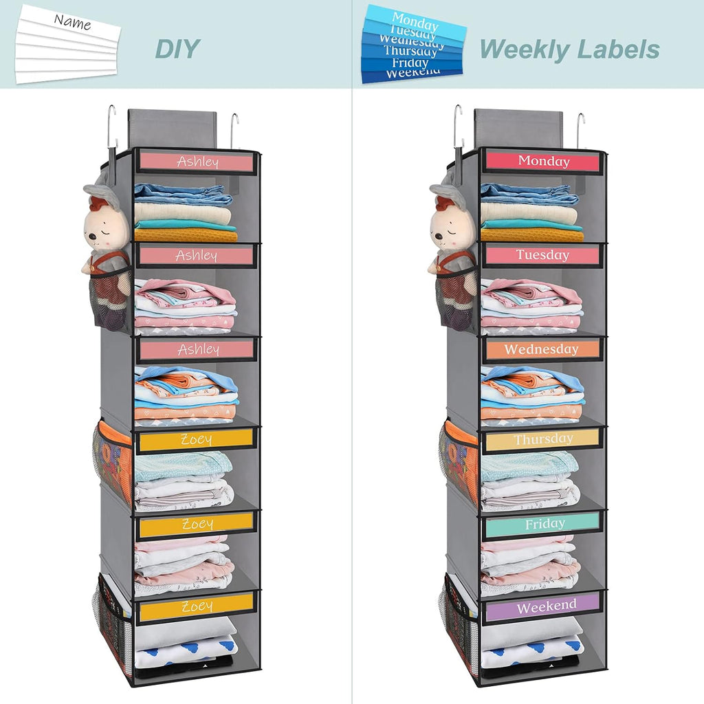Fixwal Weekly Kids Clothes Organizer 6-Shelf Hanging Closet Storage Grey