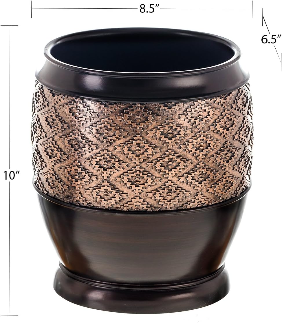 Creative Scents Dublin Brown Small Bathroom Trash Can with Lid - 1.3 Gal / 4.8L Decorative Oval Waste Basket - Durable Resin Garbage Can for Bathroom, Bedroom, Office Decor - Mini Wastebasket Bin