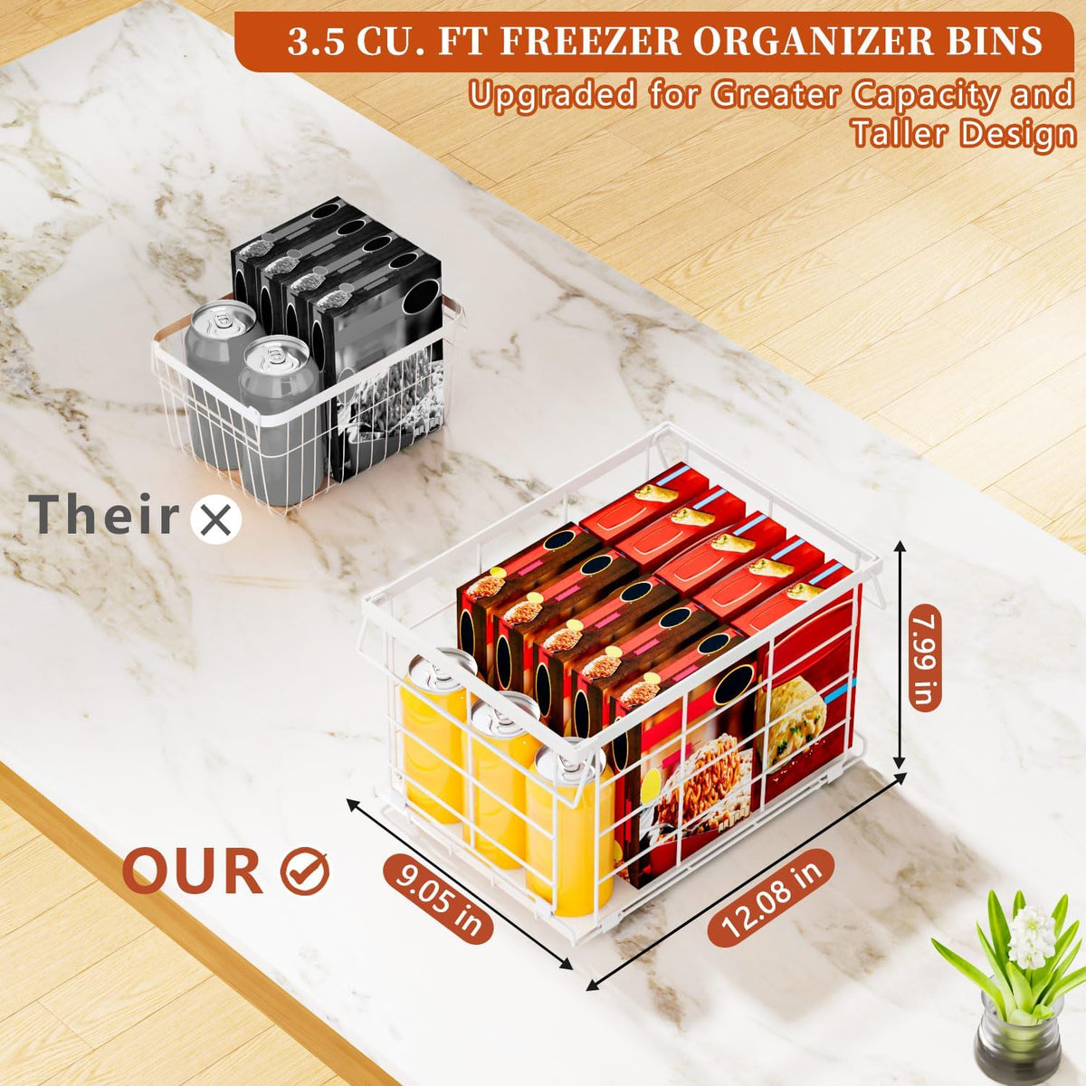 Freezer Organizer Bins for 3.5 Cu.Ft,Upgrade Quick Expand/Collapse,3PACK