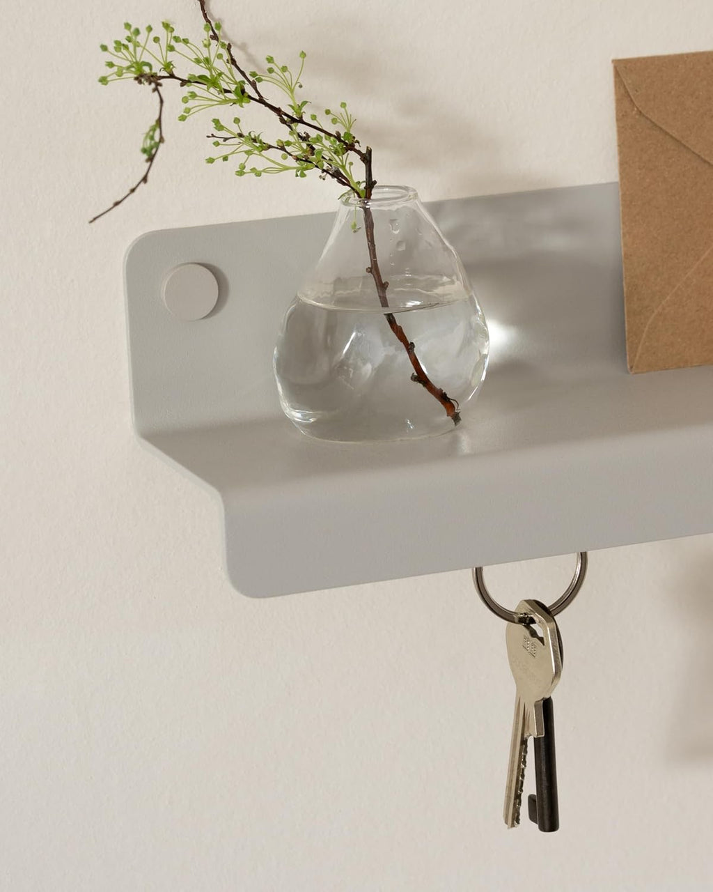 Kazai. Key Holder for Wall 'Holmsen' | Minimalist Key Hooks Design from Berlin | Modern Key Hanger with Metal Shelf | Key Hook Wall Mounted as Hallway Furniture | Silk Gray