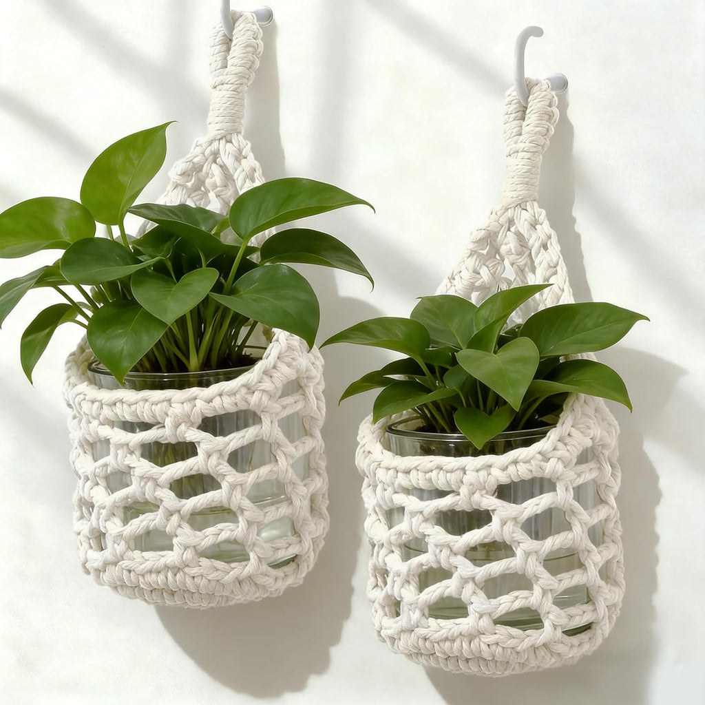 Macrame Wall Plant Hanger, Small Hanging Planter Basket Holder, Wall Planters for Indoor Plants, for Up to 4 Inch Pot (Ivory, 4-Inch)