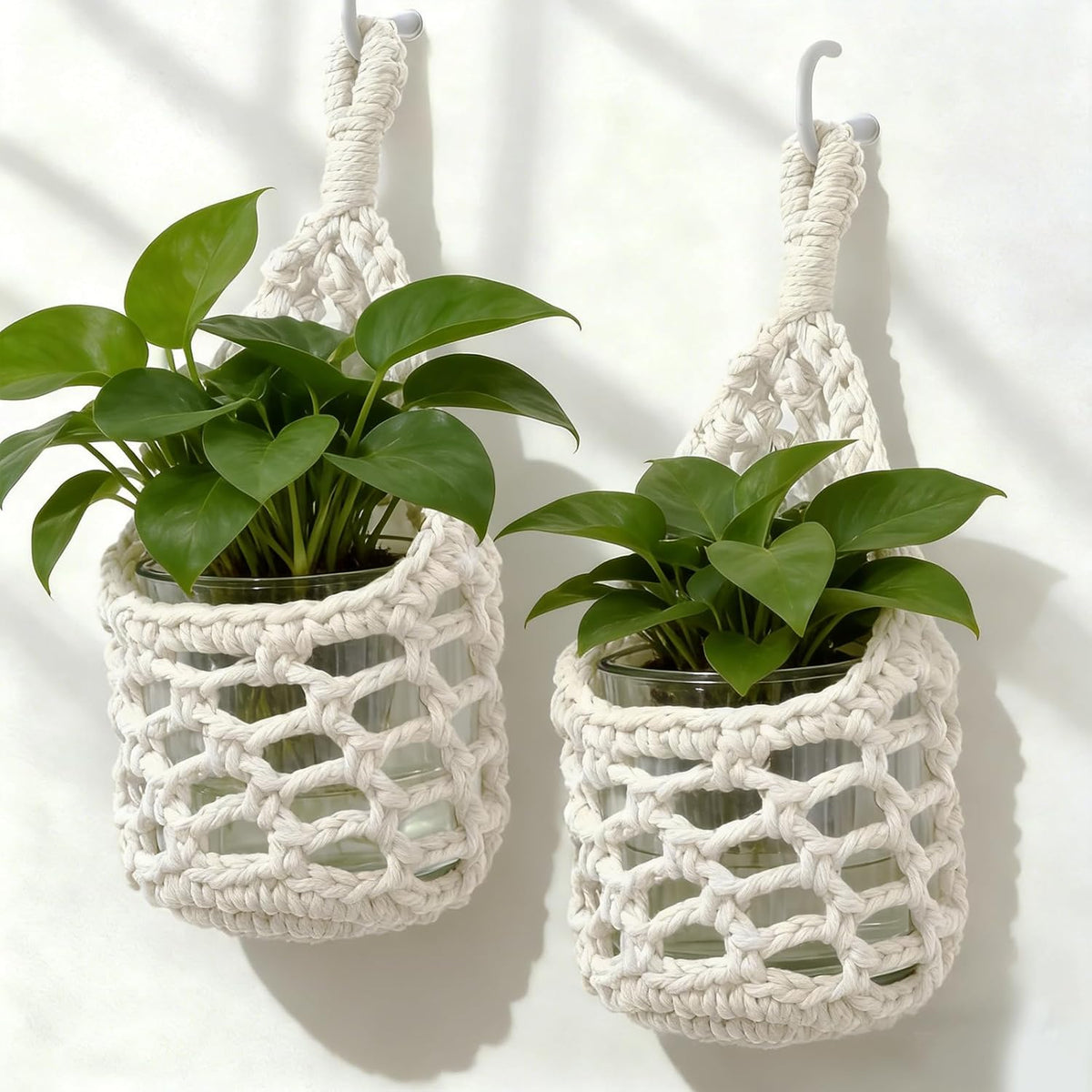 Macrame Wall Plant Hanger, Small Hanging Planter Basket Holder, Wall Planters for Indoor Plants, for Up to 4 Inch Pot (Ivory, 4-Inch)