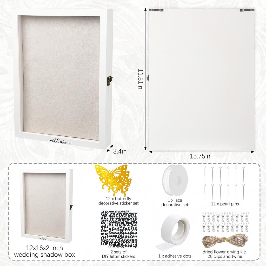 Yookeer 12x16 Shadow Box Frame Dried Flowers Wedding Display Case,White
