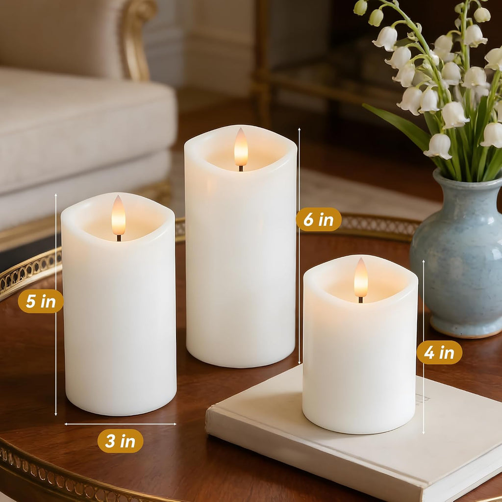 White Real Wax LED Rechargeable Flameless Battery Operated Pillar Candles