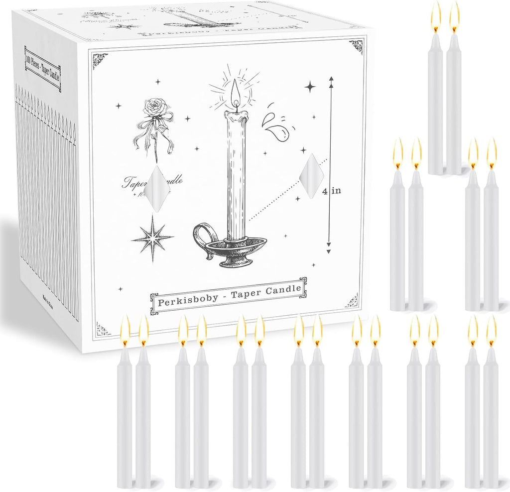 100 Pack White Spell Chime Candles, 4" Small Taper Candles for Rituals
