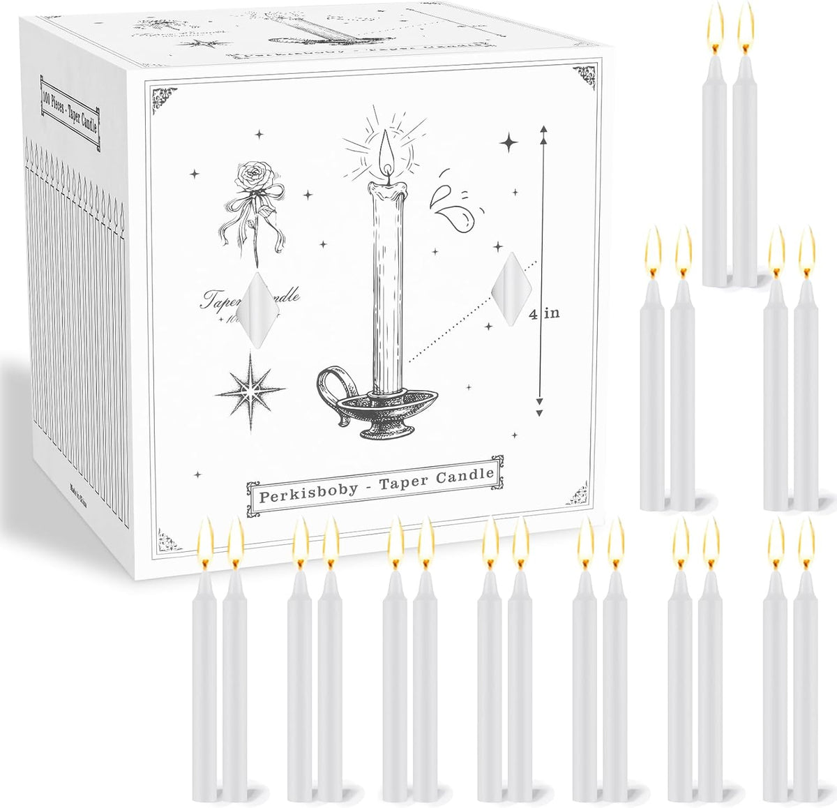 100 Pack White Spell Chime Candles, 4" Small Taper Candles for Rituals