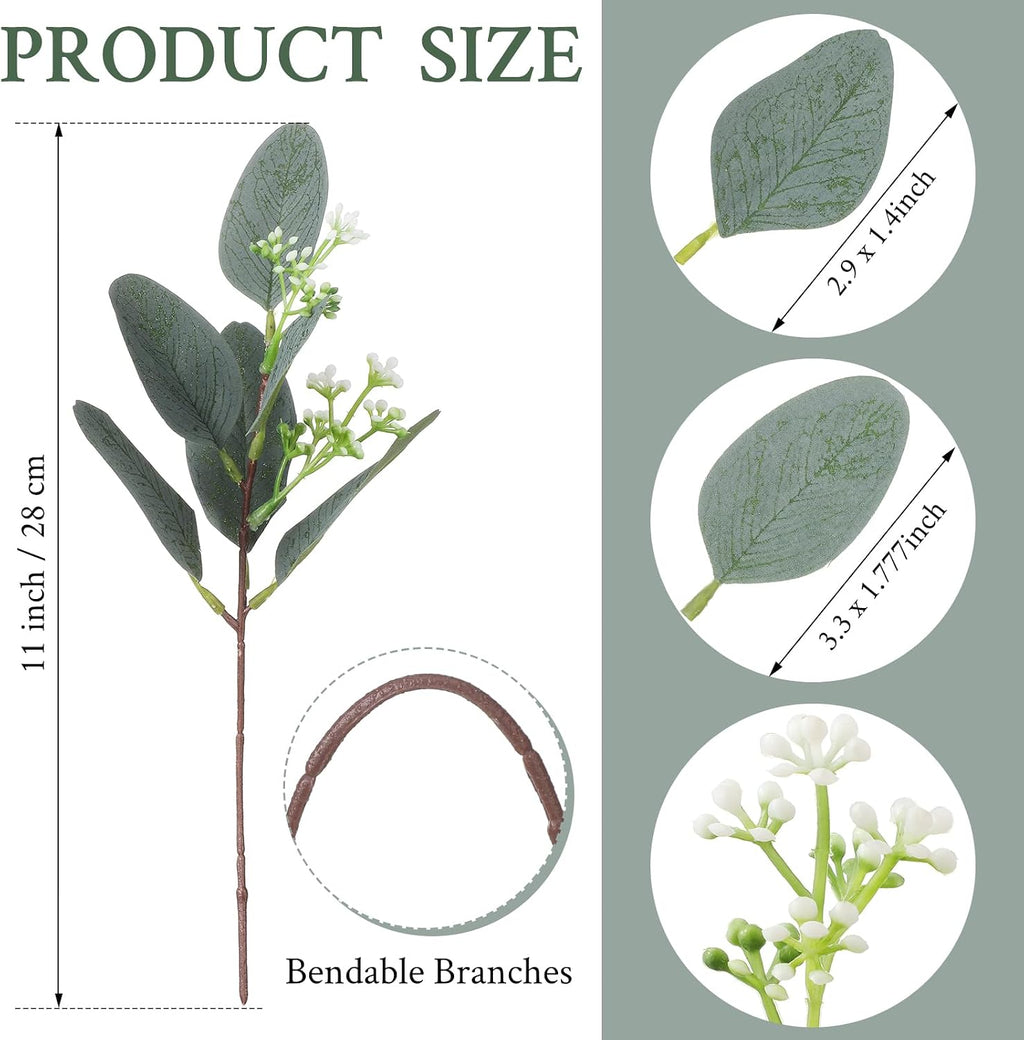 Janinka 90 Pcs Artificial Seeded Eucalyptus Stems Mixed Greenery