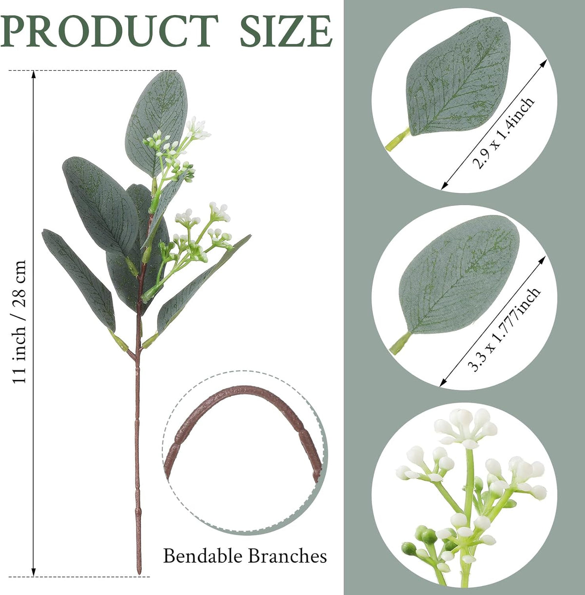 Janinka 90 Pcs Artificial Seeded Eucalyptus Stems Mixed Greenery