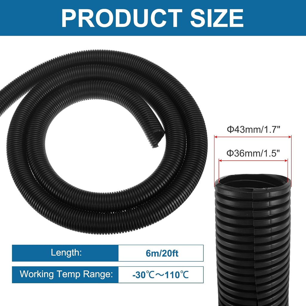 MECCANIXITY 1 1/2" 20ft Split Wire Loom Tubing w/Installation Tool Black