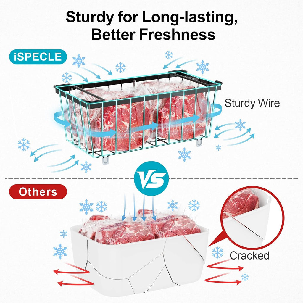 iSPECLE Freezer Organizer Bins, 4 Pack Deep Freezer Baskets for 5 to 7 Cu.Ft, Stackable Wire Chest Freezer Organizer Bins for Small Food, Strong Metal with Handles for Meat and Veggies, Black