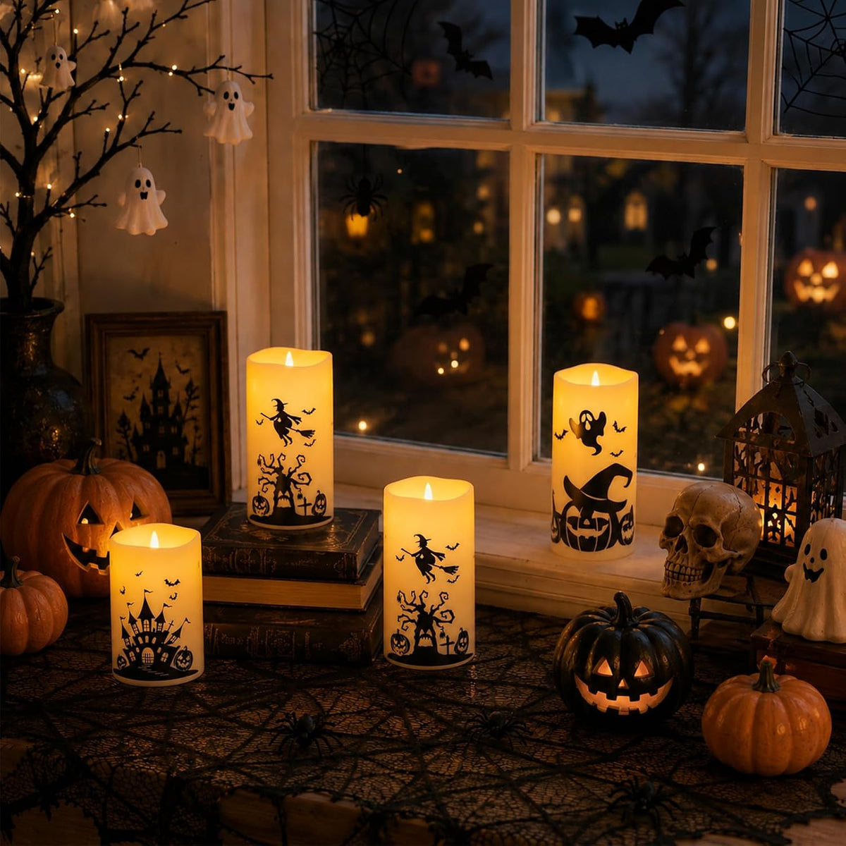 MUMCHASI Halloween Decor, Halloween Flameless Pillar Candles with Remote